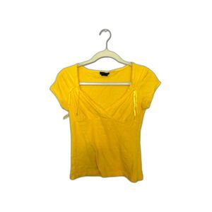 Eyeshadow Baby Tee Women's Size Small Yellow Y2K Cropped Babydoll Empire Waist
